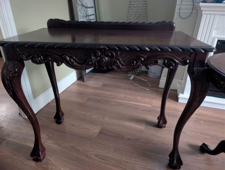 Ornate Dark Wood Console Table – Good Condition