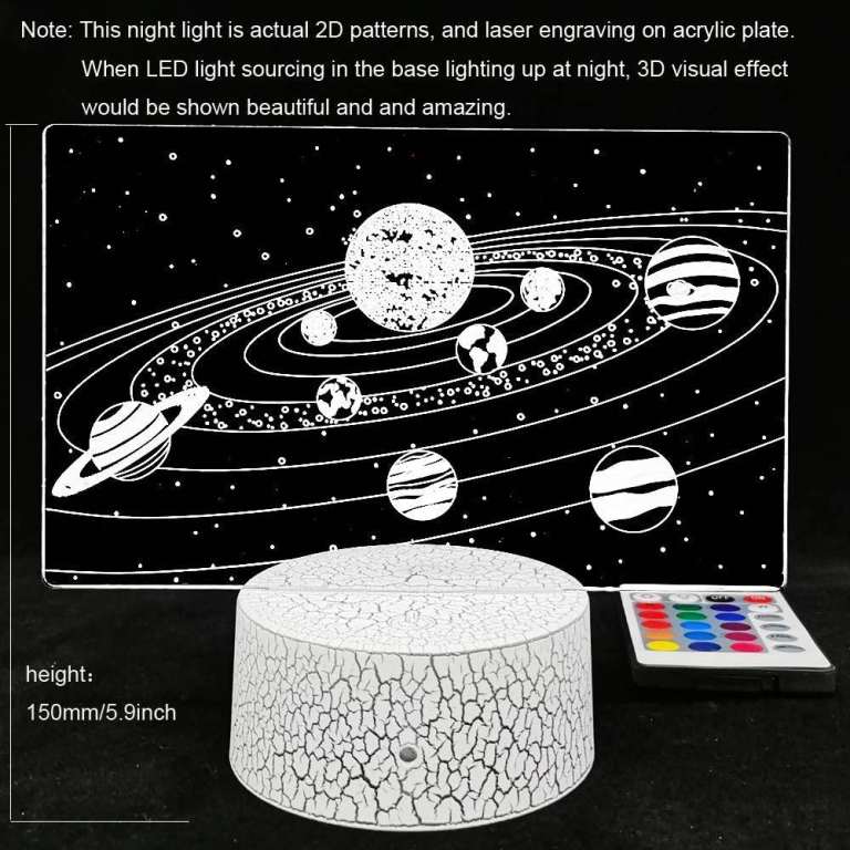 Room Decor Light ；Solar System 3D Optical Illusion Side Table Lamp