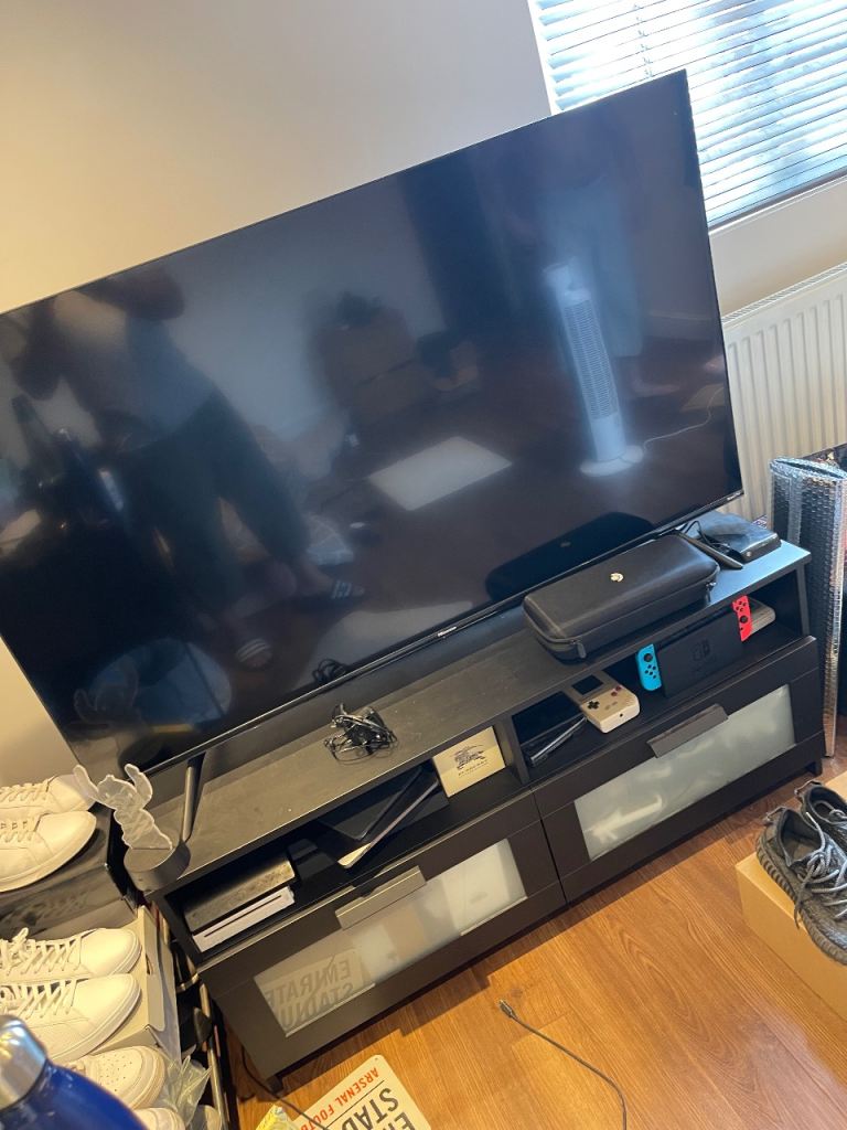 Black TV Unit / Media Storage Cabinet with Glass Doors