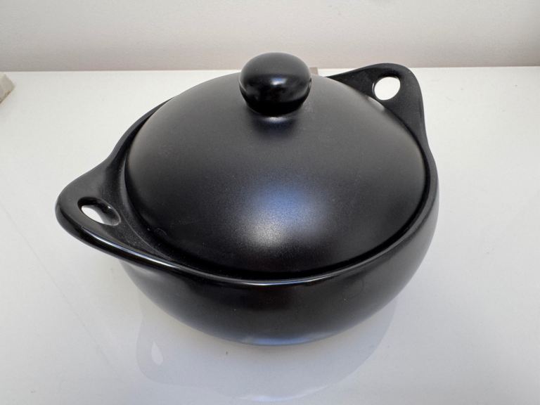 World Market Ceramic Pot with Lid – Good Condition, Black