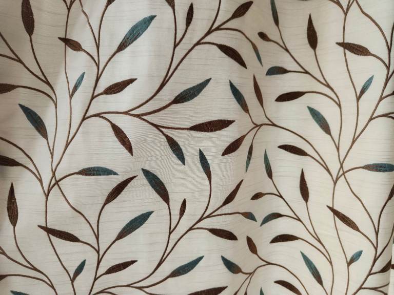 Cream Curtains with Leaf Pattern Large for Bay Window