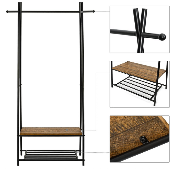 Coat and Shoe Stand with Storage Shelf for Shoes Hallway Matt Metal Frame 