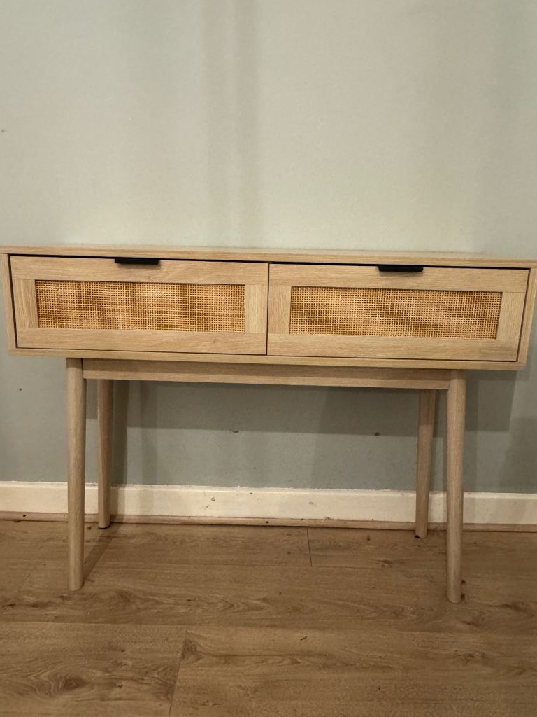 Stylish Wooden Console Table with Cane Front Drawers