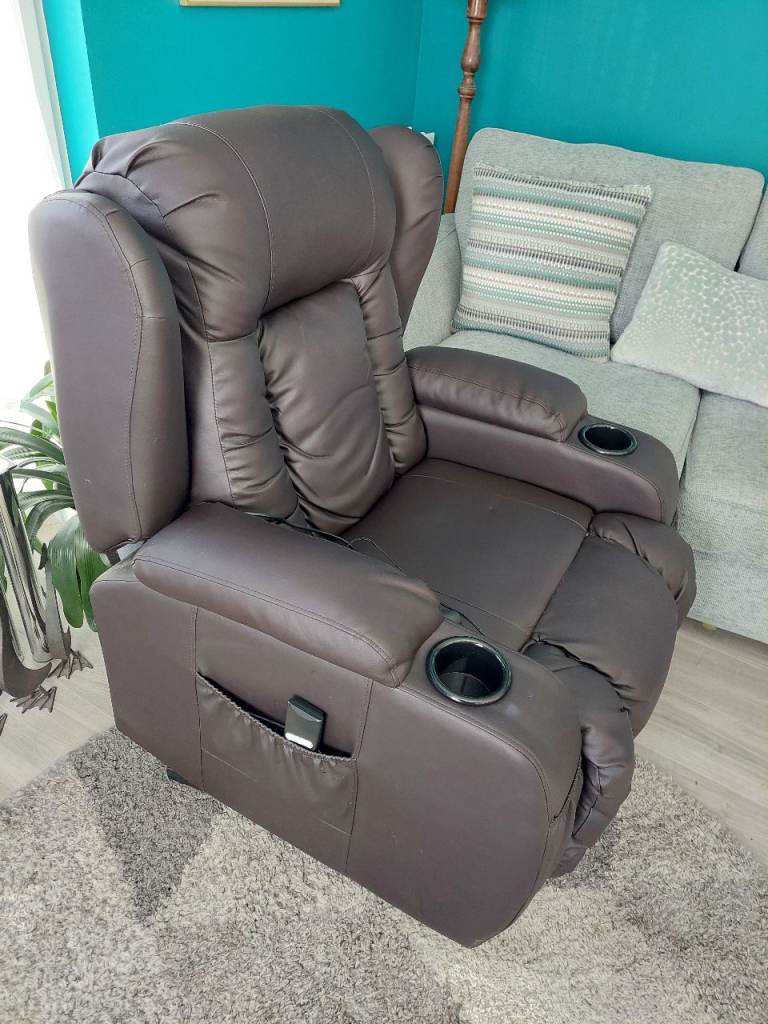 Brown Riser Recliner Armchair with Massage and Heat Functions