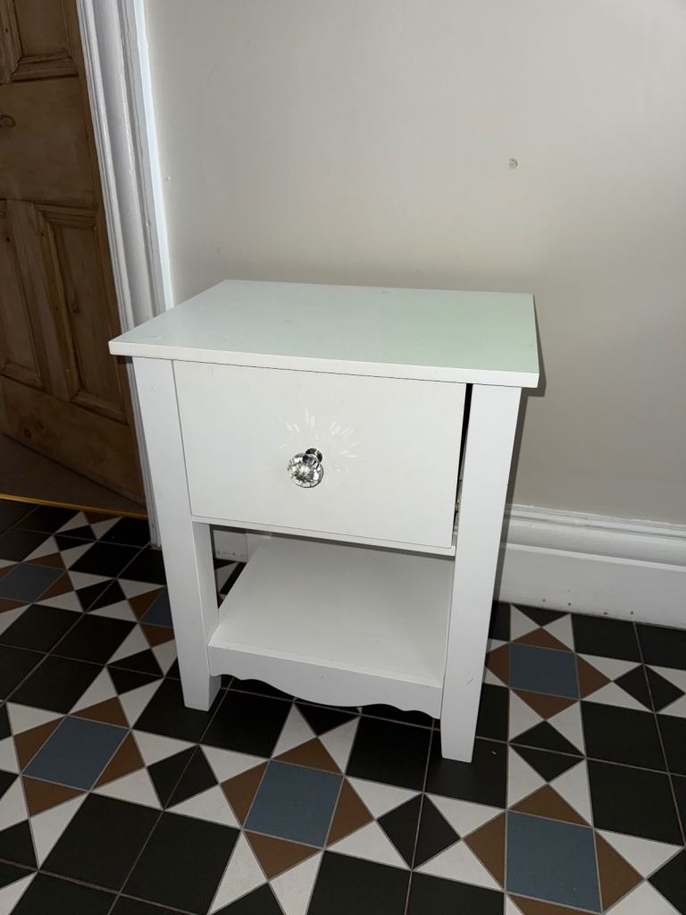 White bedside table
