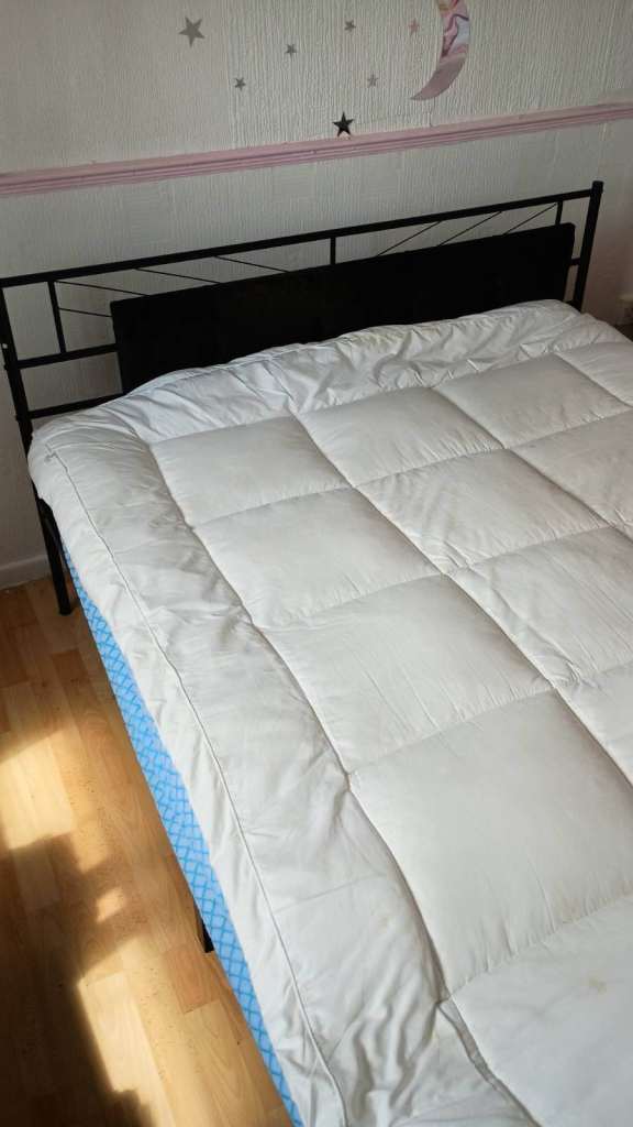 Kingsize bed frame and new mattress with protector