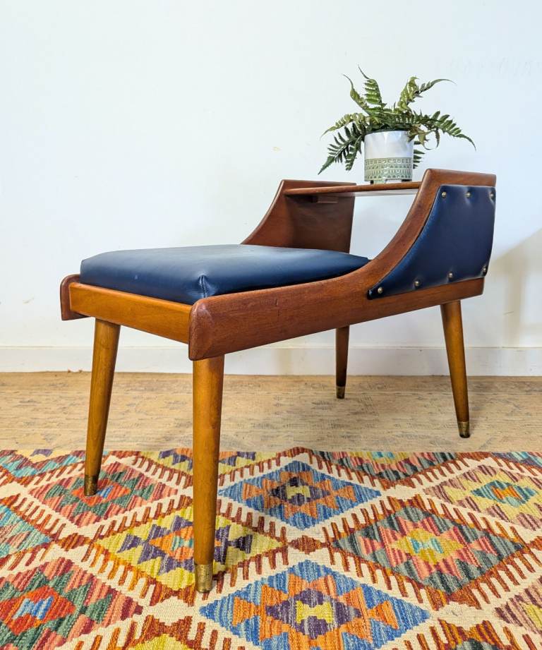 Vintage Retro Telephone Table Hall Seat Teak Chippy Heath Mid Century Del Avail