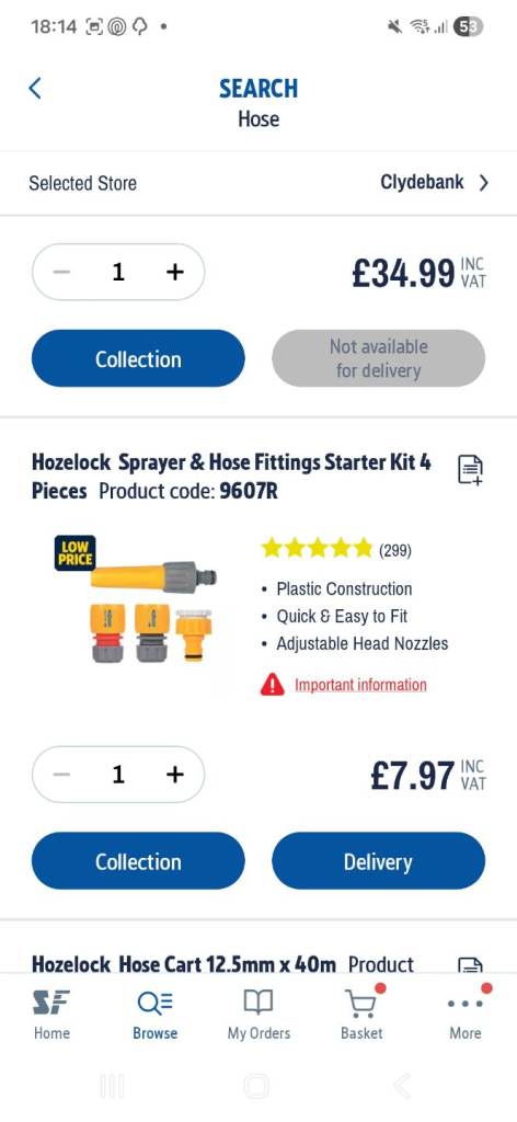 Outdoor hose & fittings £50