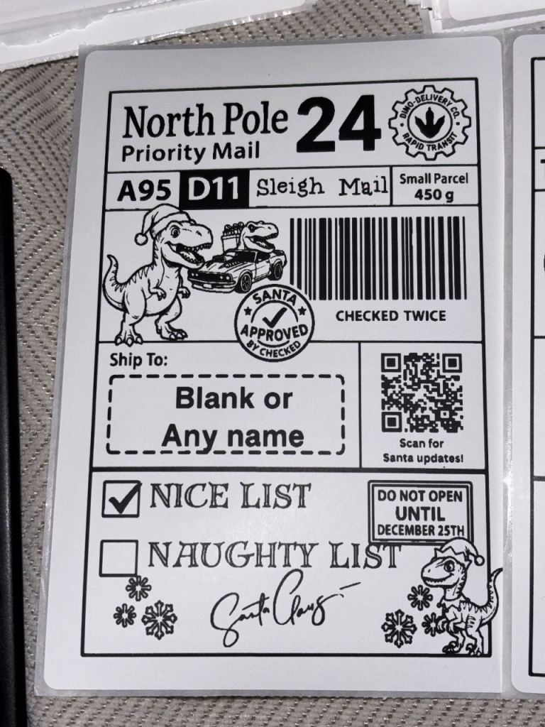 Dinosaur Christmas labels