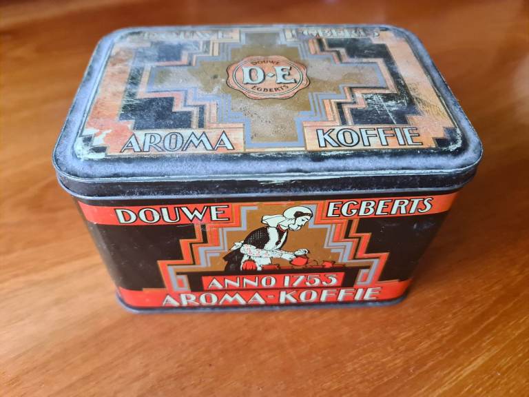 Vintage Douwe Egberts Coffee Jar Canister Container Metal Tin DE