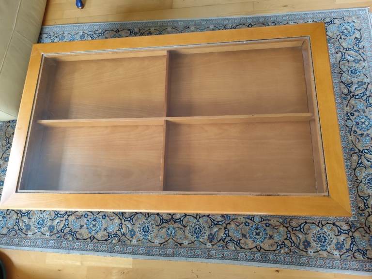 Coffee Table with Drawer with 4 Compartments Wood with Glass Top