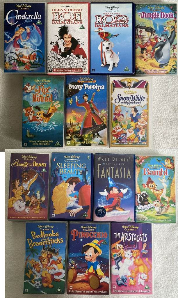 Disney VHS videos- Cinderella, Jungle Book, Mary Poppins, Snow White, 101 102 Dalmatians, Fox Hound