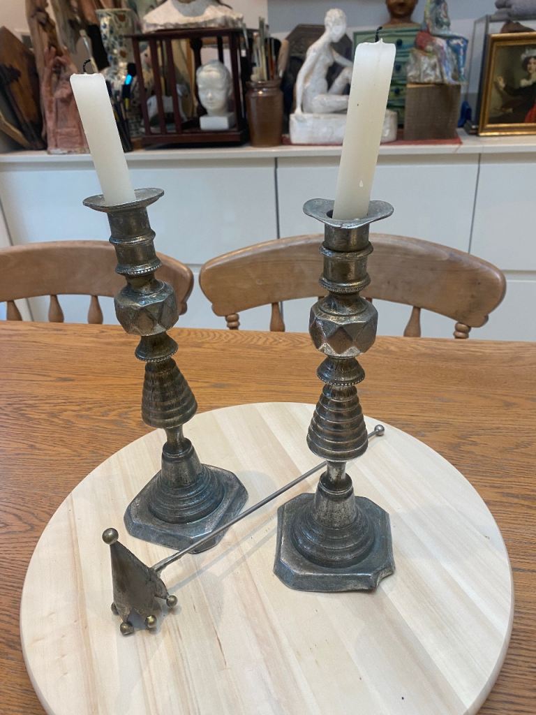 Vintage pair of candle holders with snuffler 