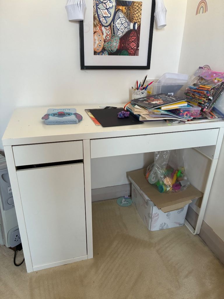IKEA White Desk with Drawer and Cupboard – Good Condition