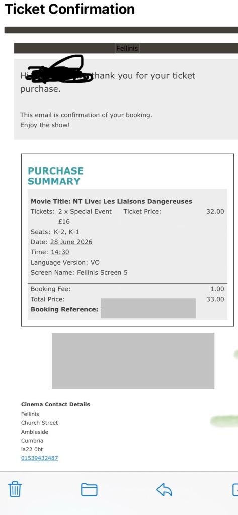 NT Live Tickets - Dangerous Liaisons