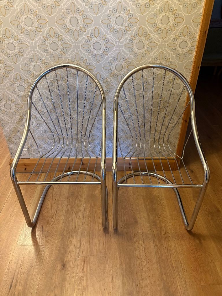 2 x 1970’s Vintage Retro Gastone Rinaldi style chrome dining chairs Good Condition