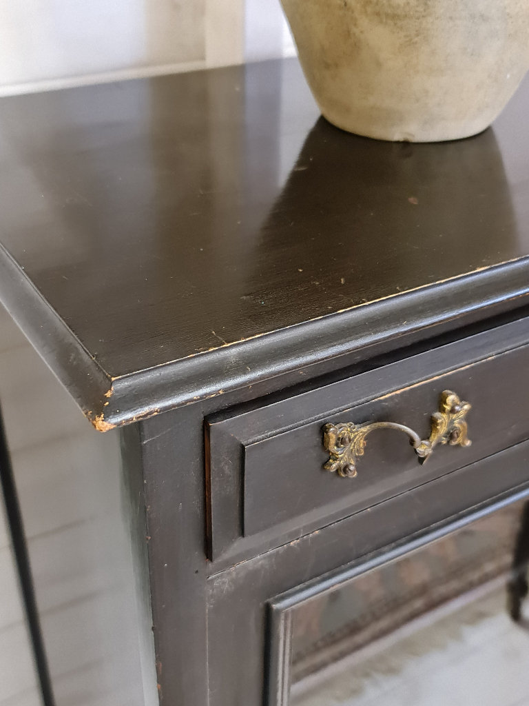 Antique Cupboard Glazed Front, Drawer, Shelves & Working Lock