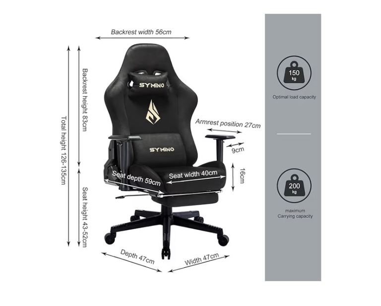 Gaming Chair, with Footrest, Headrest and Lumbar Support, , Height Adjustable Rotating Task Chairs