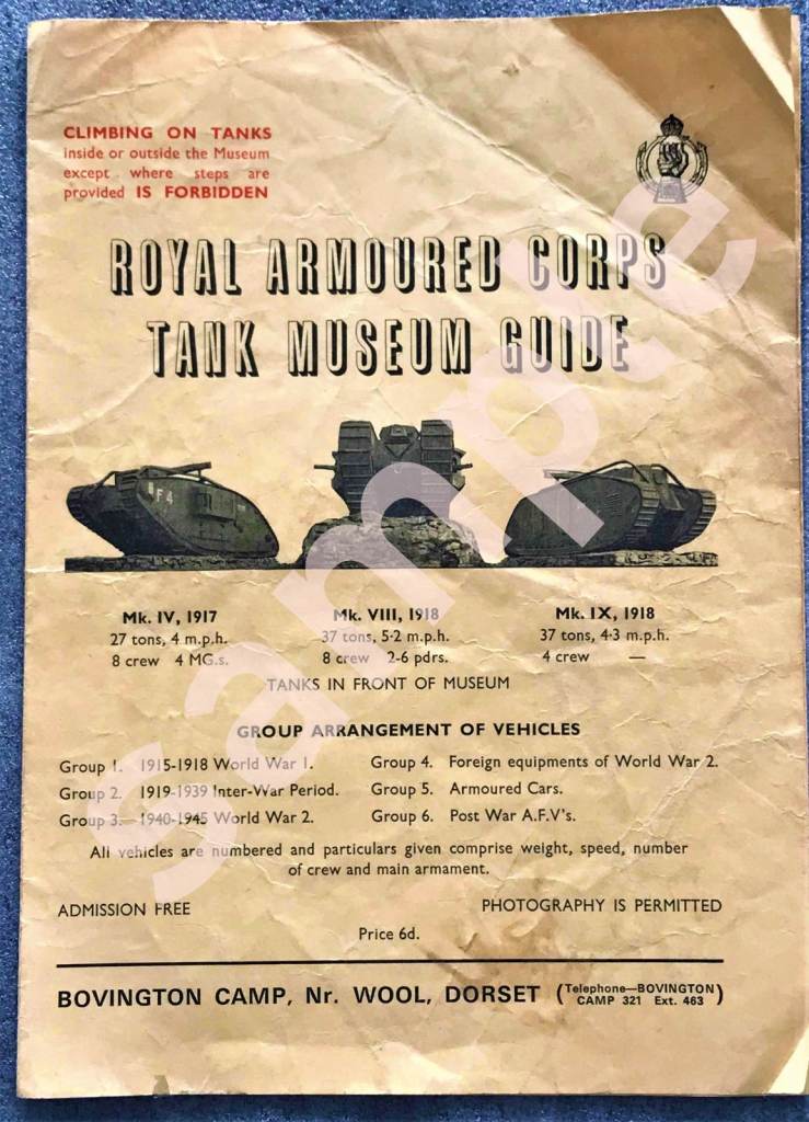 MILITARY MEMORABILIA: ROYAL ARMOURED CORPS - BOVINGTON TANK MUSEUM GUIDE