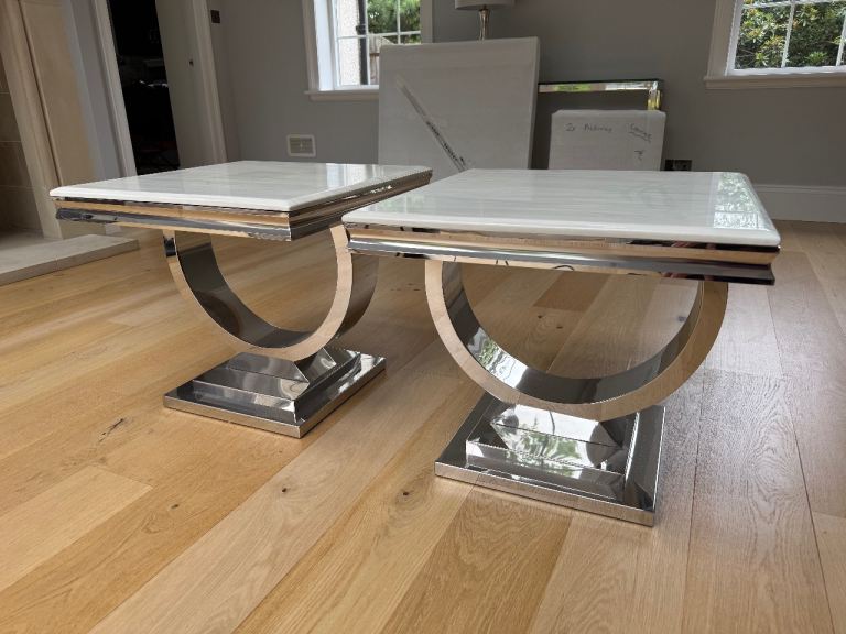 Pair of Modern Marble Top Coffee Tables – As New