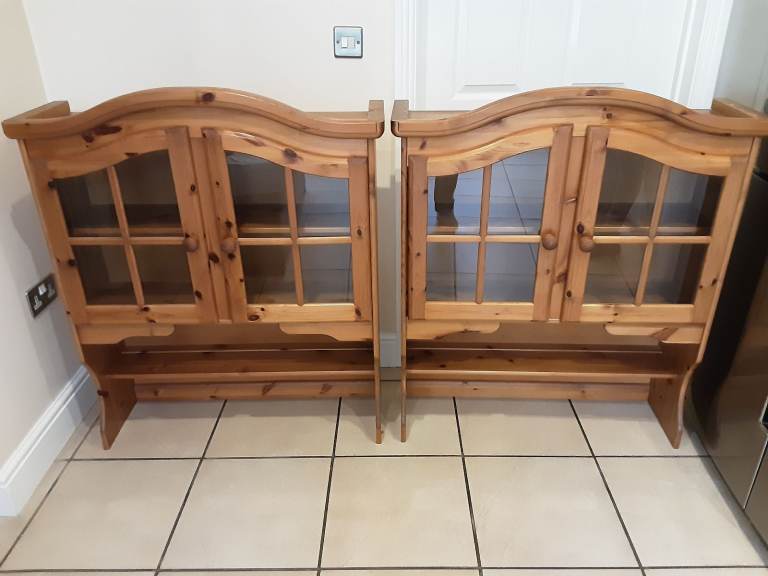 Pine Display Cabinets x2 with double fronted glass doors
