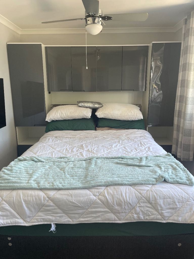 Grey Bedroom Wardrobe and Storage Unit with Overhead Cabinets