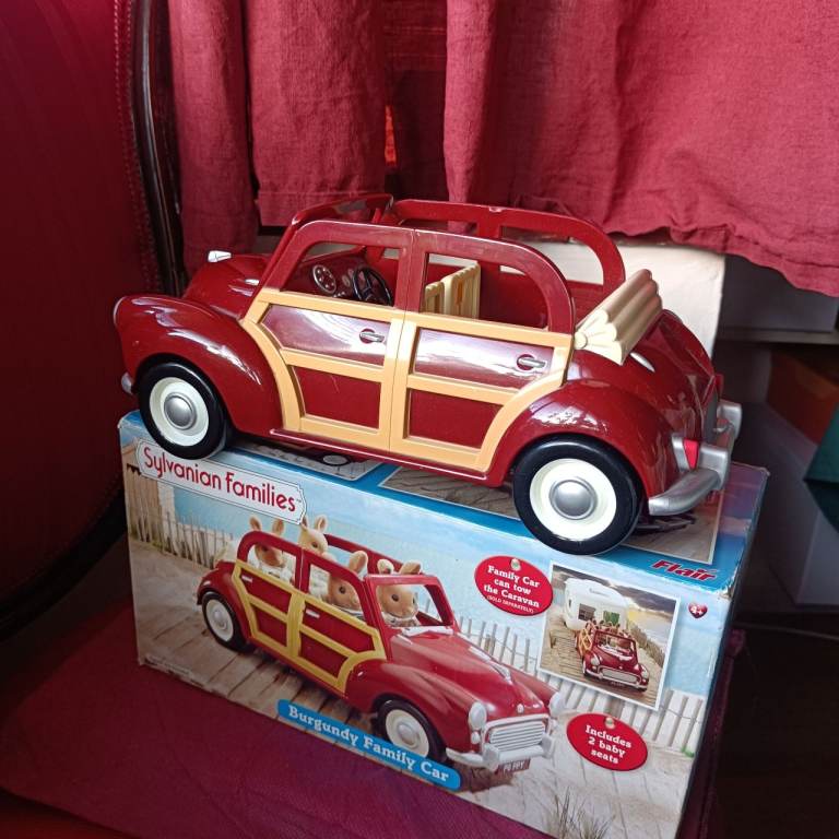 VINTAGE SYLVANIAN FAMILIES BURGUNDY FAMILY CAR IN BOX RETRO TOY TOYS Baby Seats
