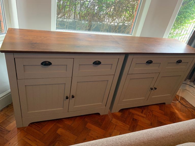 Pair of Grey Sideboards with imitation Wooden Tops 