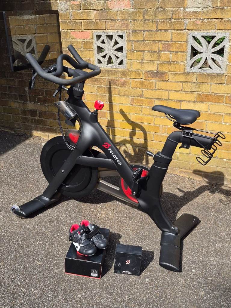 Peloton Exercise Bike with Shoes and Weights