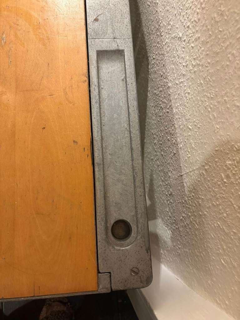 Vintage 1950s ESAVIAN school desk with hinged lid in light wood with metal frame