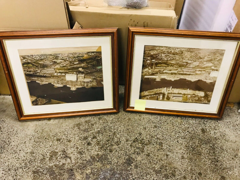 OLD AERIAL PHOTOS OF NEWCASTLE & GATESHEAD RIVER TYNE TALL SHIPS FRAMED PICTURES X2