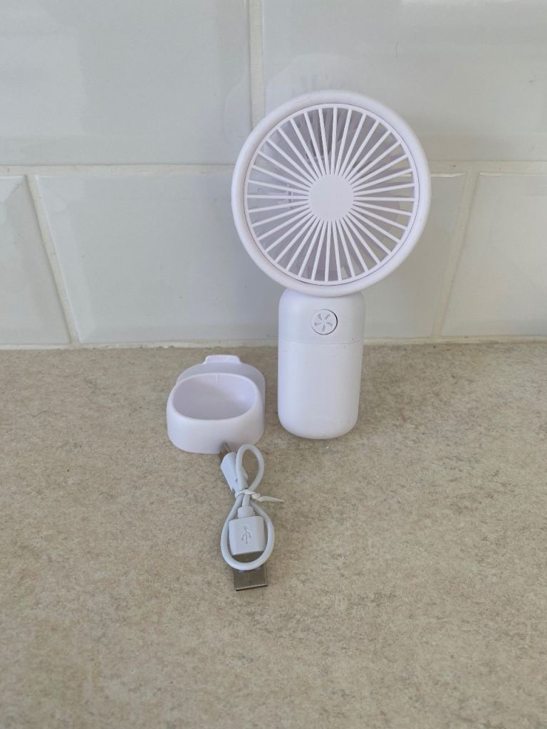 Portable Handheld Mini Fan – White, USB Rechargeable