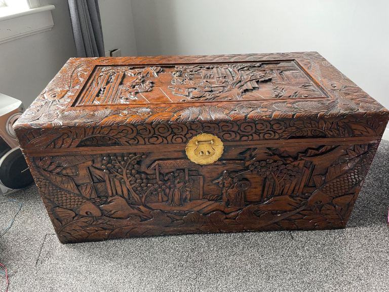 Vintage Chinese Style Hand Carved Wooden Chest/Trunk