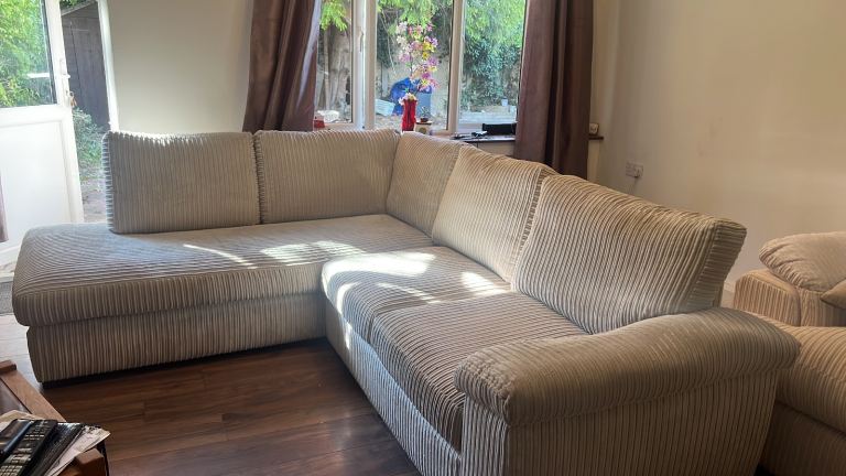 Cream Corduroy Corner Sofa - very Good Condition