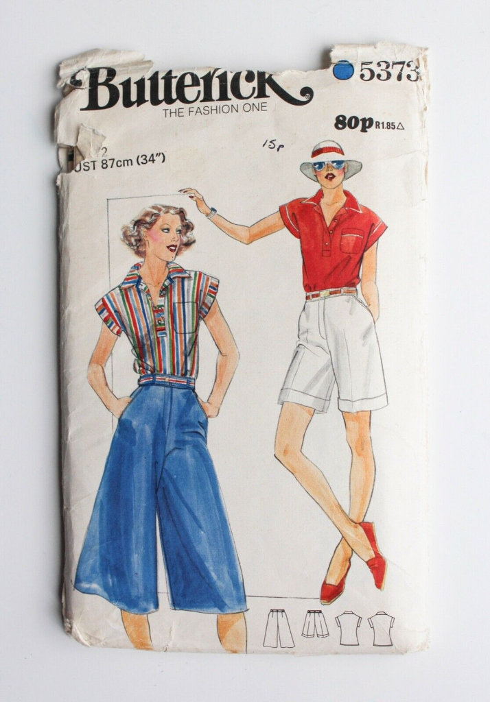 Vintage sewing pattern Butterick, 1970s Shirt, culotte, shorts Size Bust 34”