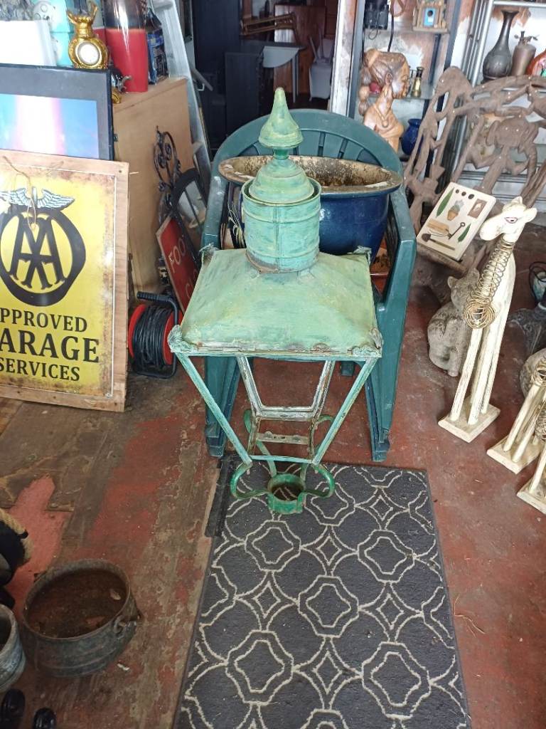 Large Vintage Green Metal Outdoor Lantern salvage 