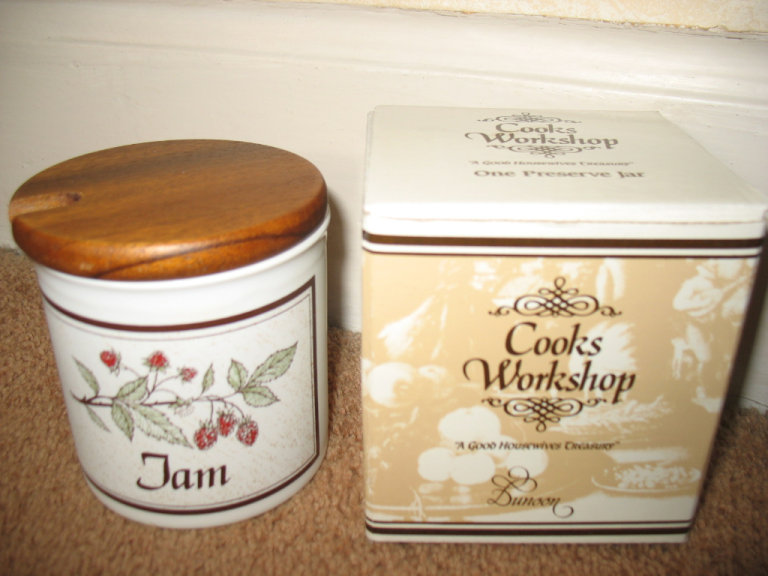 Vintage unused preserve jar for jam white stoneware, Cooks Workshop collection, Dunoon Ceramics