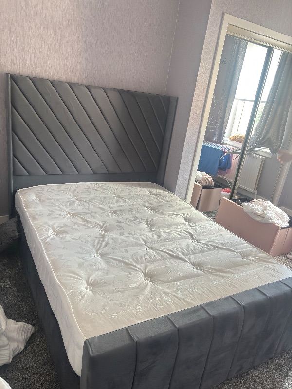 Grey Velvet king size Bed with or without Mattress 