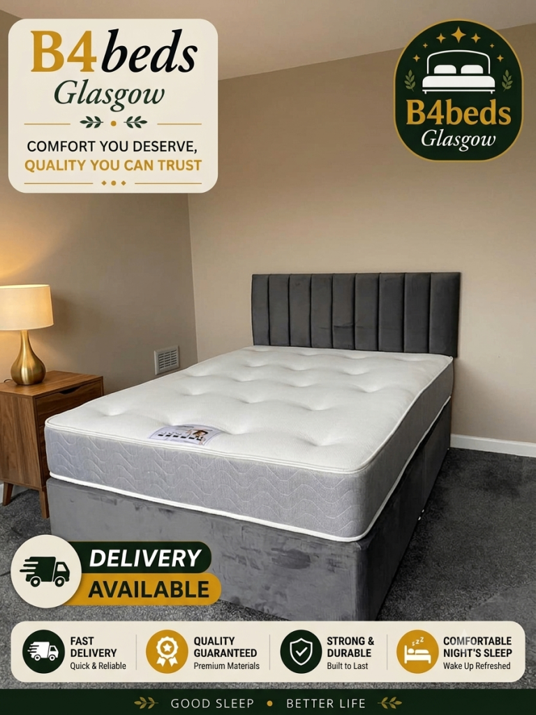 Crushed or Plush divan bed diamond/lined HB single small double double king size kingsize super 