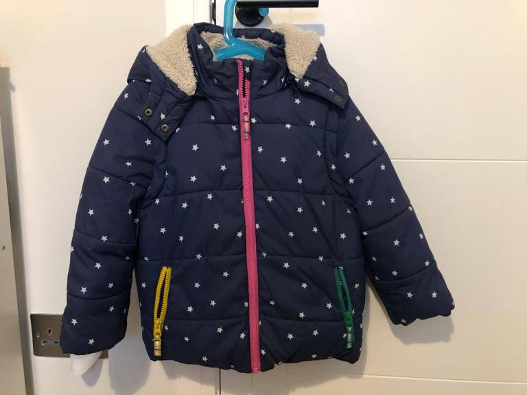 Mini Boden Girls blue stars coat age 5-6 years
