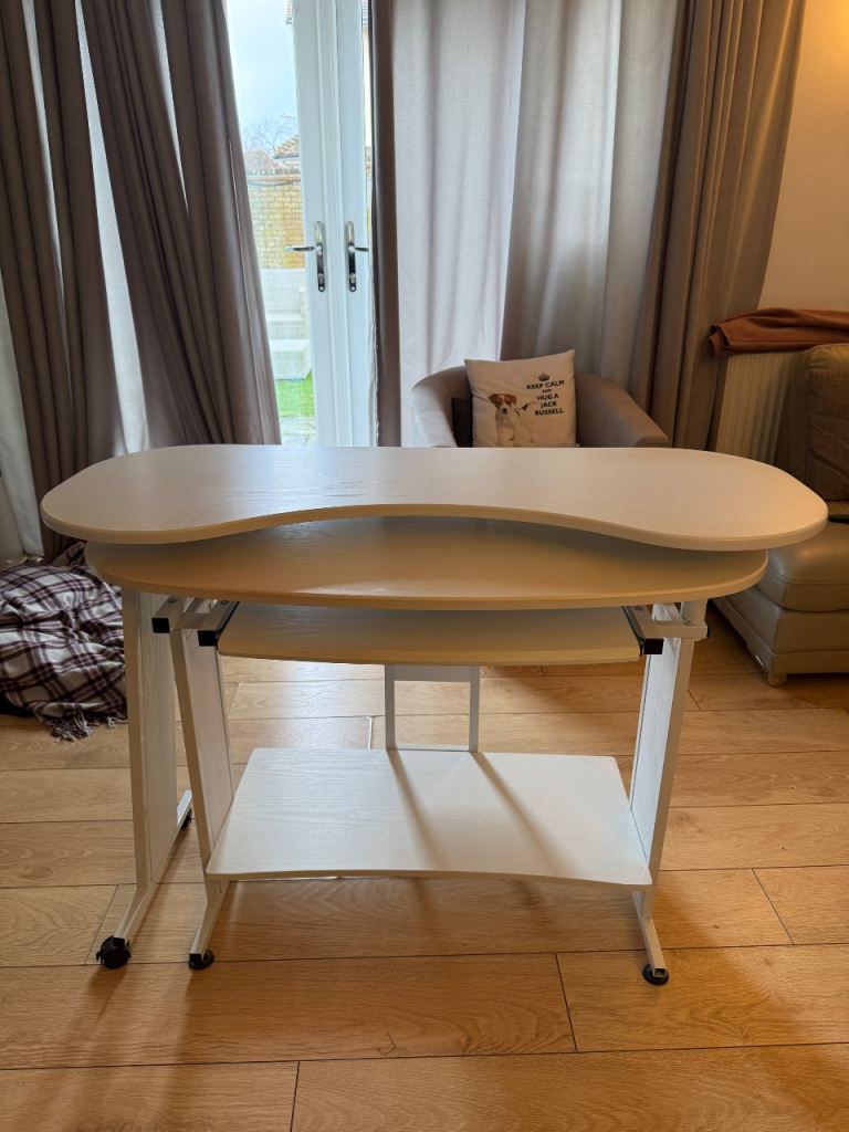 White desk fold out three levels 