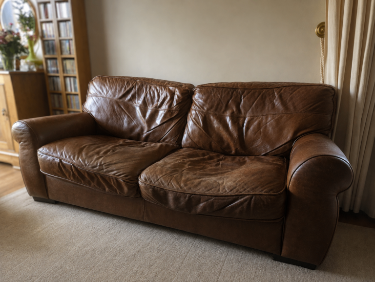 Brown Leather Large 3-Seater Sofa & Armchair