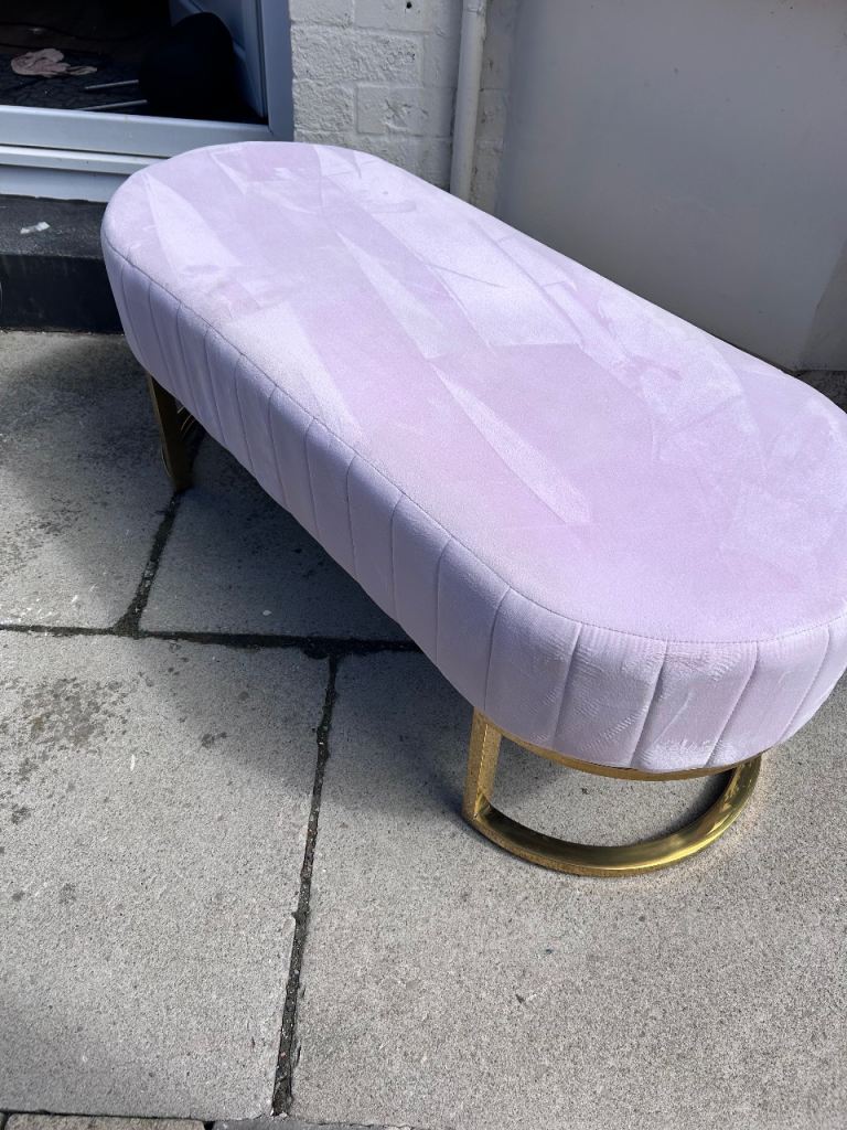 Pink Velvet Bench with Gold Legs - As New Condition