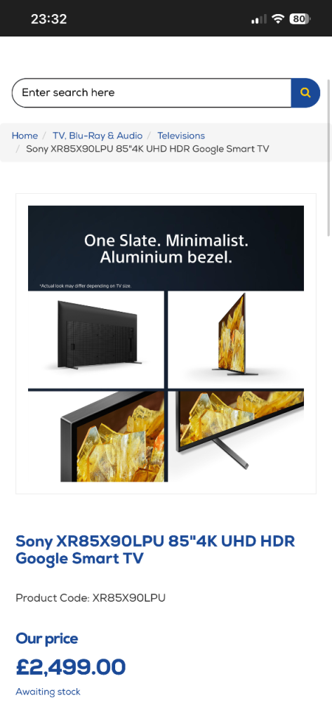 Sony XR85X90LPU 85-inch 4K HDR Full Array LED TV Ultra HD Smart Like New Retail £2499 Bargain