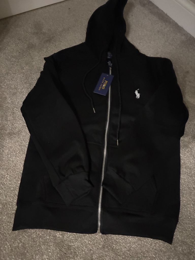 Polo Ralph Lauren Zip Up Hoodie - Black with Tags, NEW