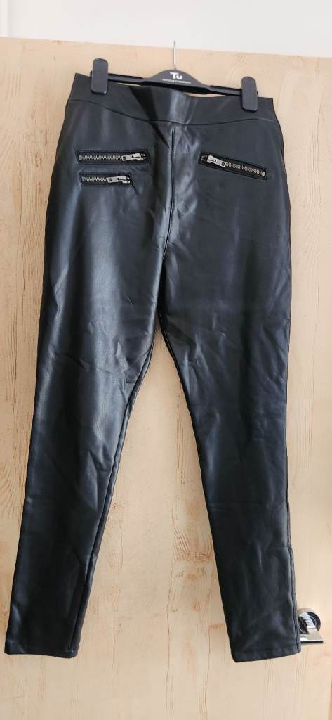 Sosander Women's Black Leather Look Trousers Size 10R