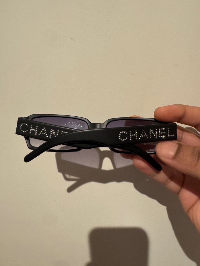 Authentic Chanel 5060-B Sunglasses – Black Rhinestone Logo – Made in Italy