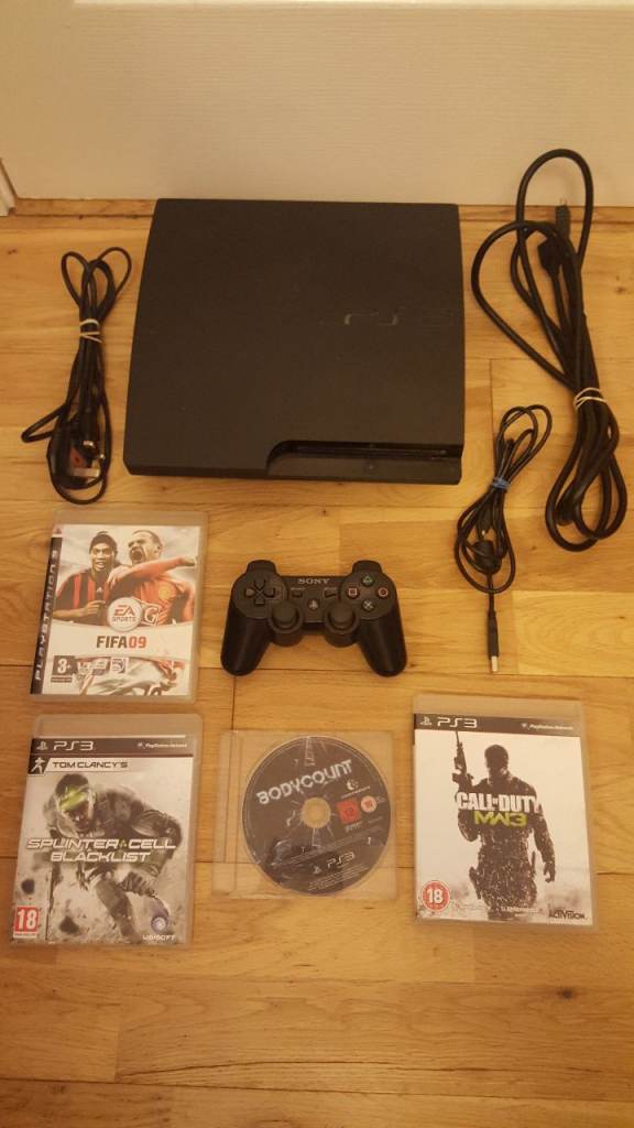 SONY PS3 SLIM CONSOLE 320GB WITH CONTROLLER, ALL LEADS AND 4 GAMES BUNDLE