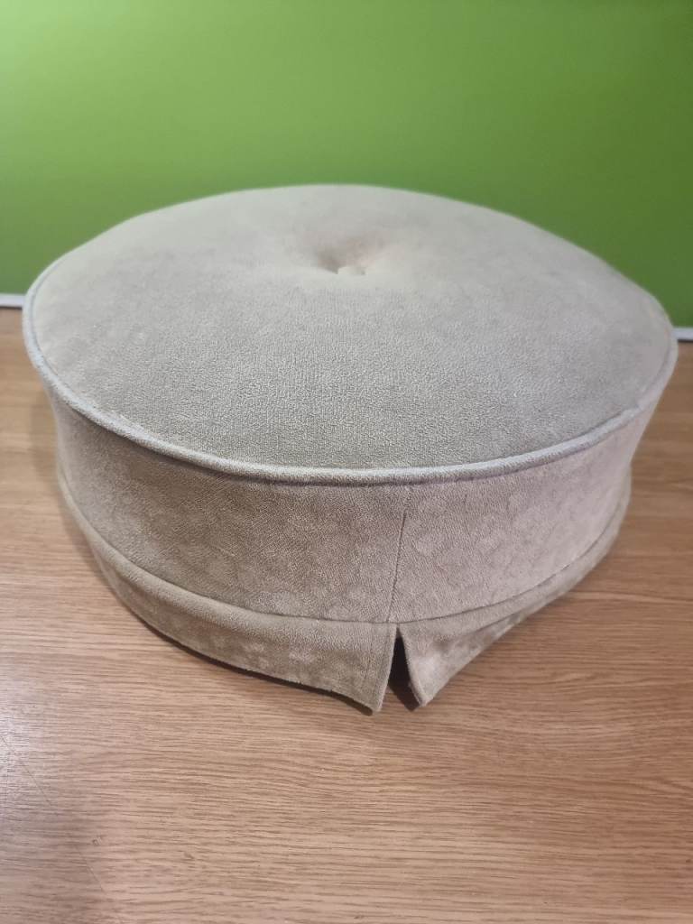 Vintage Round Beige Footrest 19cms H 47cms D on Casters Low Vintage Home Pouffe 