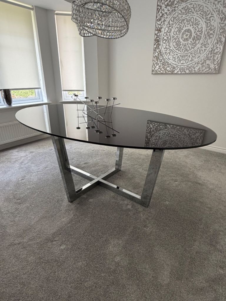 Next Oval Glass & Chrome Dining Table (6 free chairs)  
